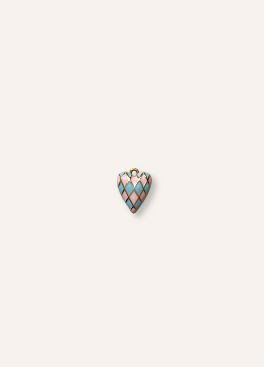 pink checkered heart charm