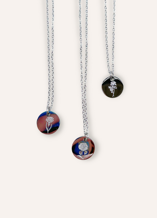 silver birthflower necklace