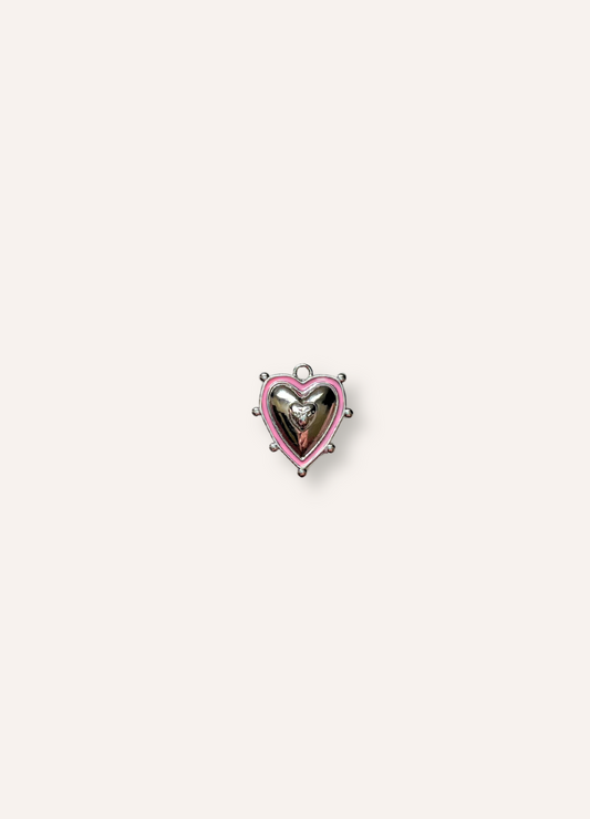 studded silver and pink heart charm